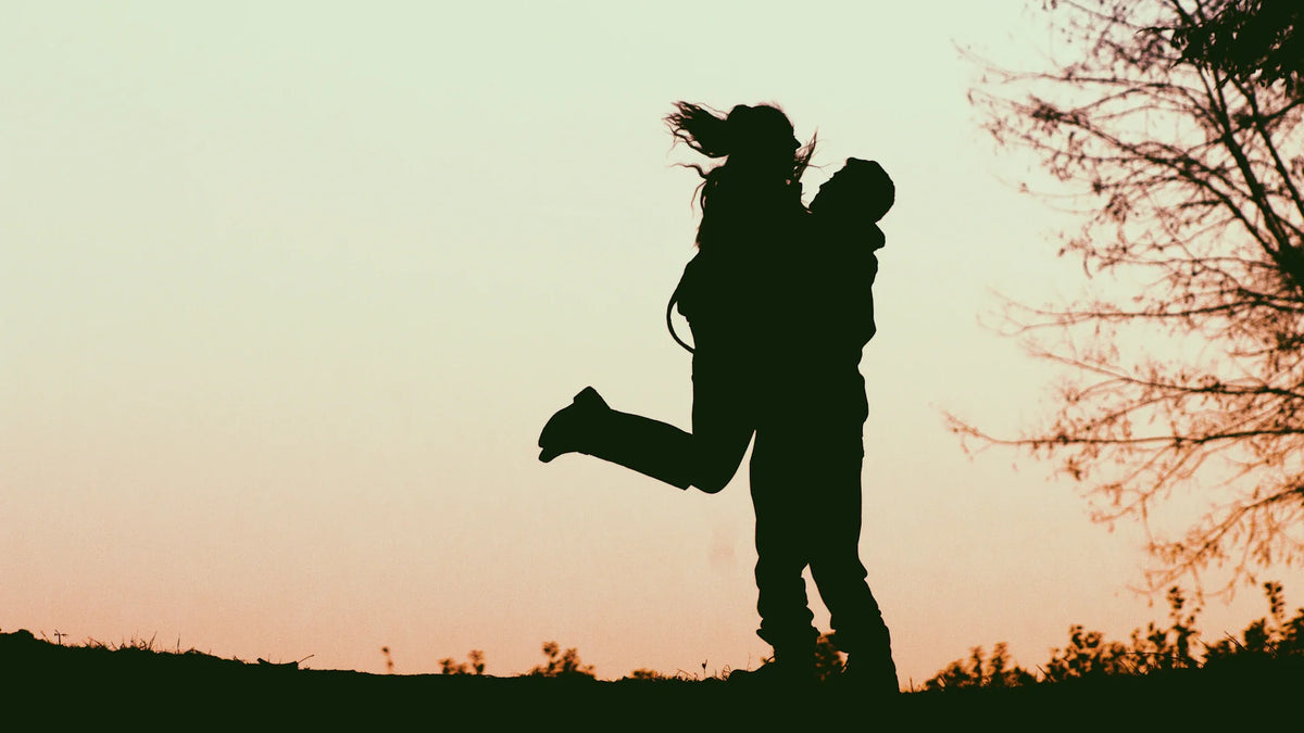Adult companions silhouetted in an outdoor landscape.