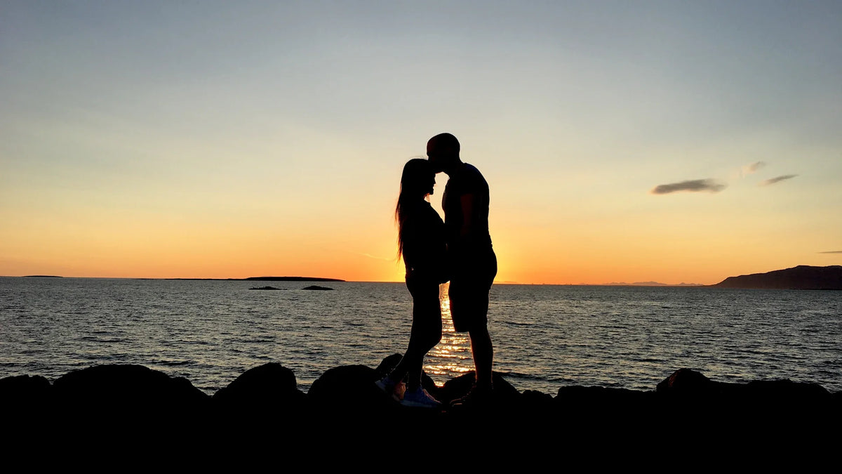 Adult companions silhouetted outdoors.