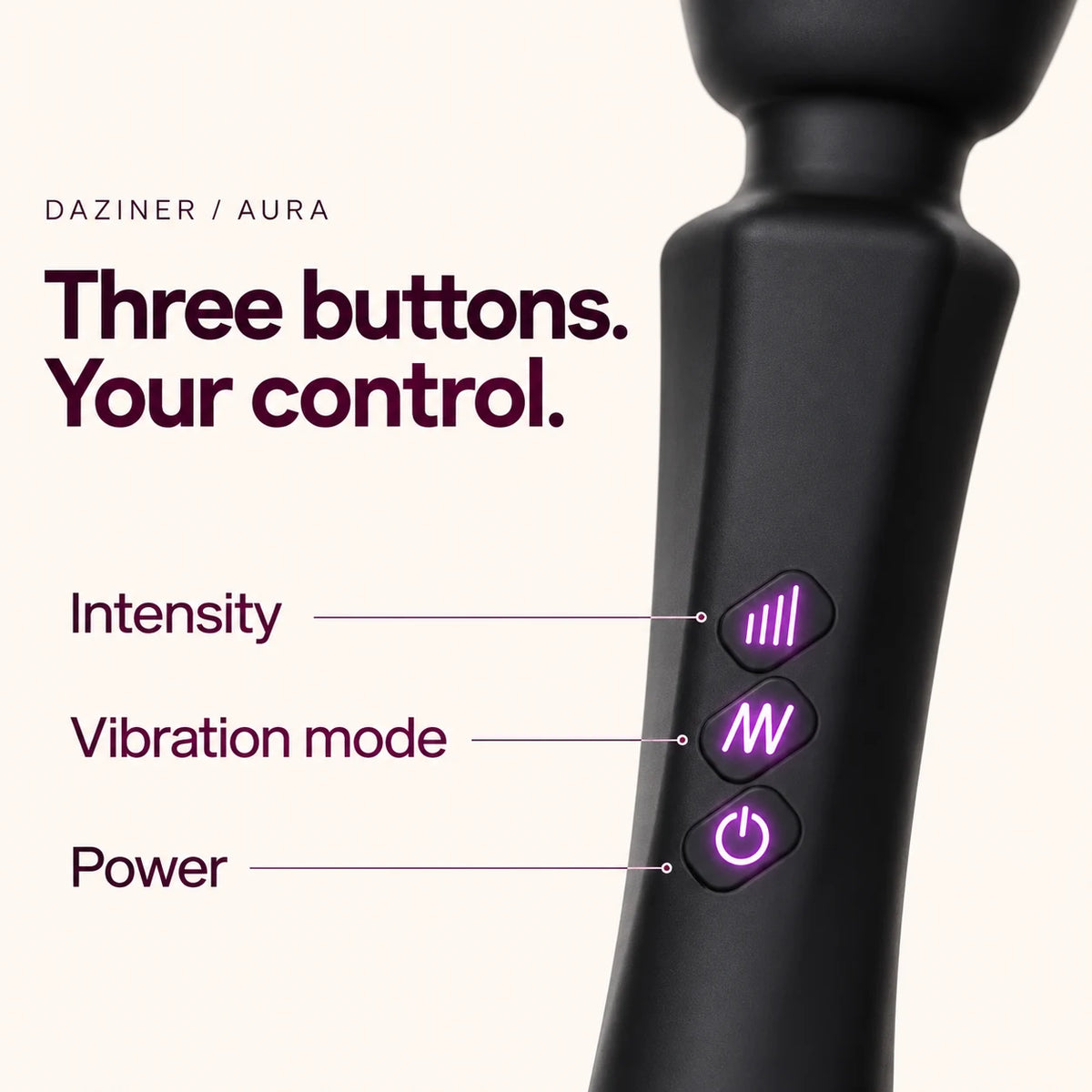 Aura controls: intensity, vibration mode and power