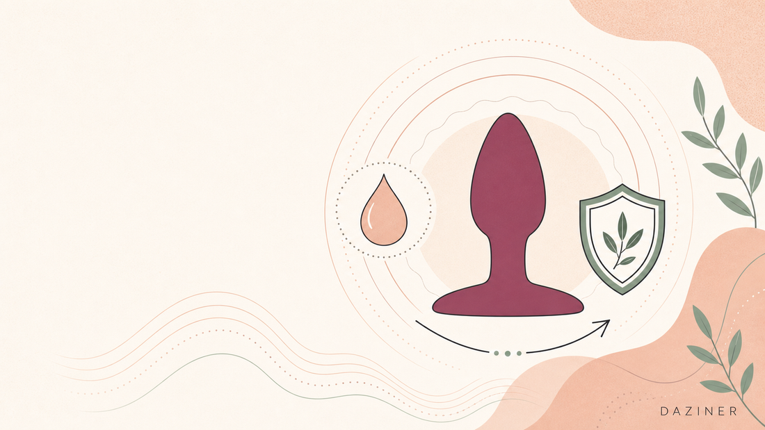 Beginner butt plug safety guide with lubricant and wide flared base