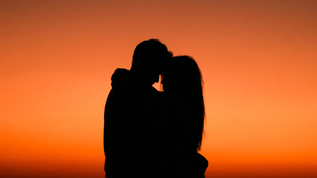Adult companions silhouetted against the evening sky.