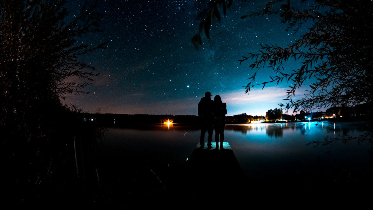 Adult companions silhouetted together outdoors.