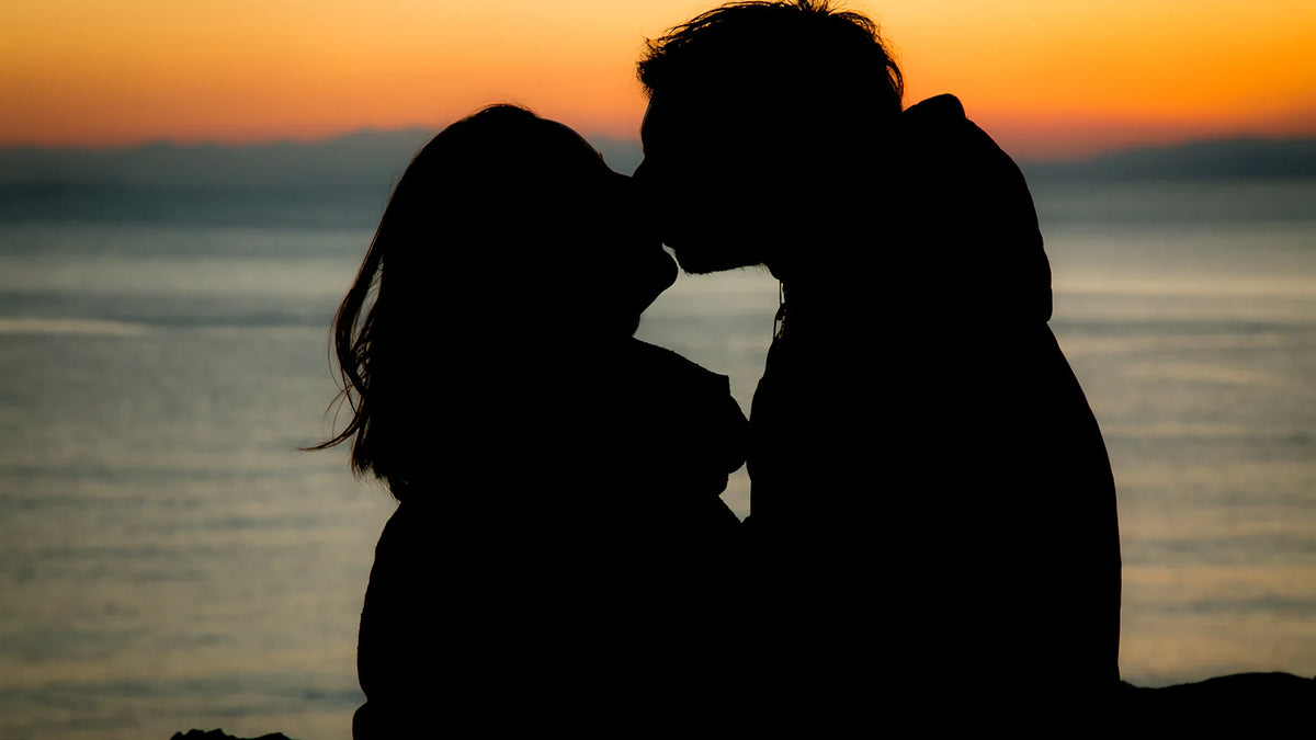 Adult companions silhouetted together outdoors.