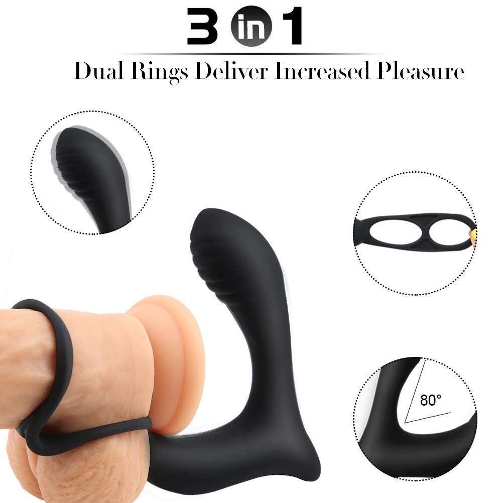 Prostate Massager with Dual Cock Rings