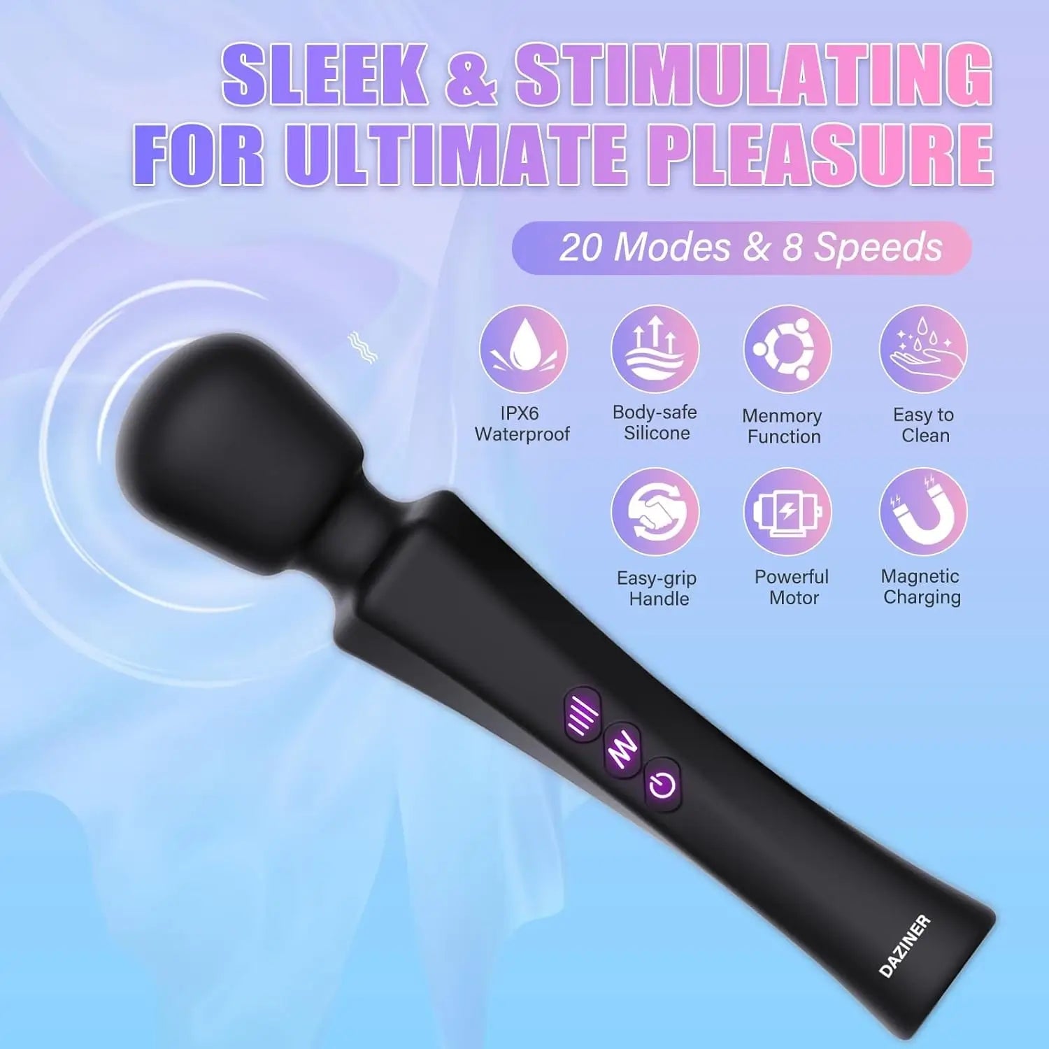 Aura Wand Massager - 20 vibration and 8 intensity modes - Daziner 