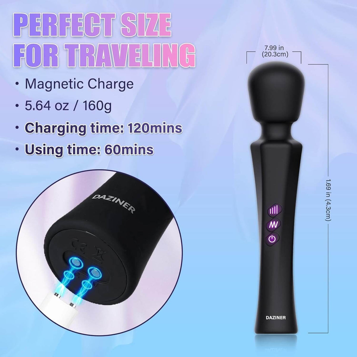 Aura Wand Massager - 20 vibration and 8 intensity modes - Daziner 