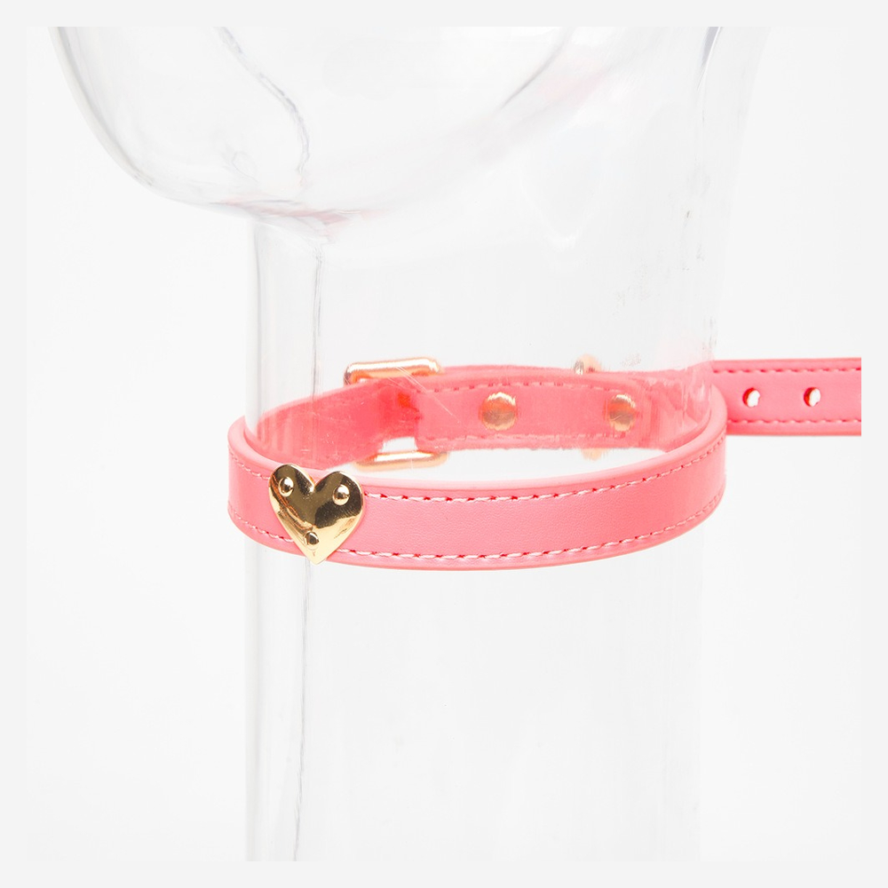 Heart-Lock Detail Leather BDSM Collar with Leash - product image 2