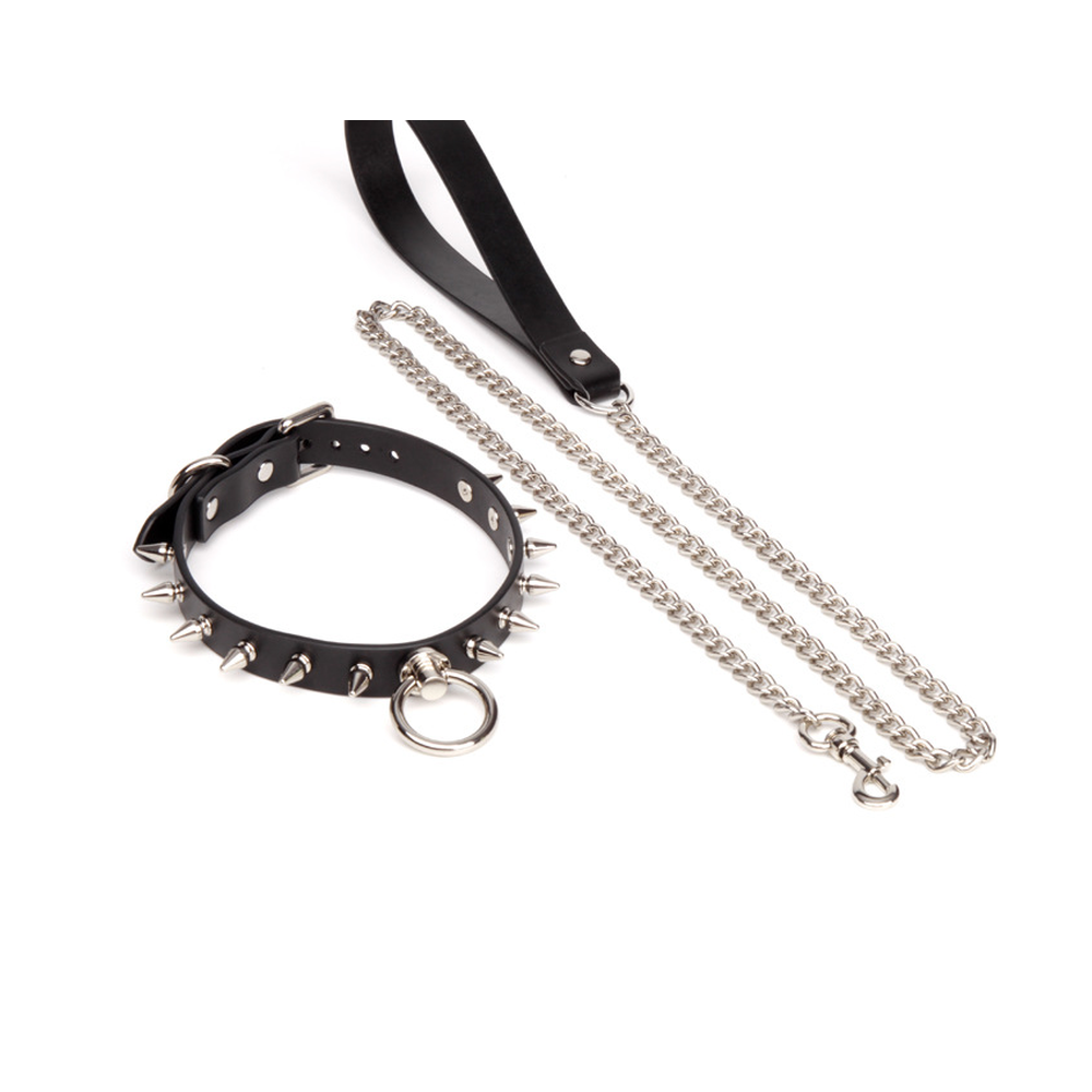 Spiked O-Ring Spiked Bondage Collar with Leash - product image 2