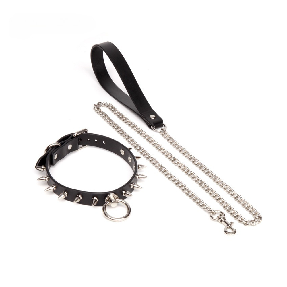 Spiked O-Ring Spiked Bondage Collar with Leash - product image 3