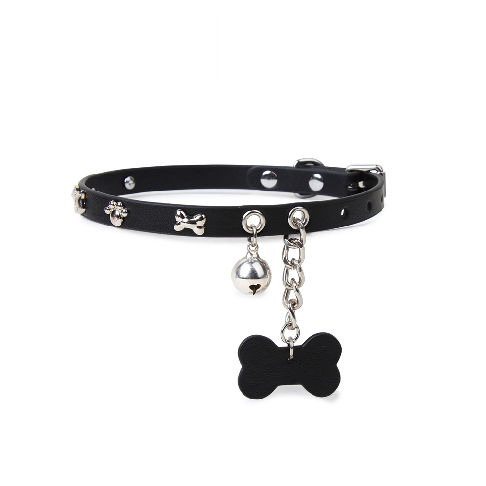 Studded Bone-Tag Bell Puppy Play Collar with Leash - product image 2