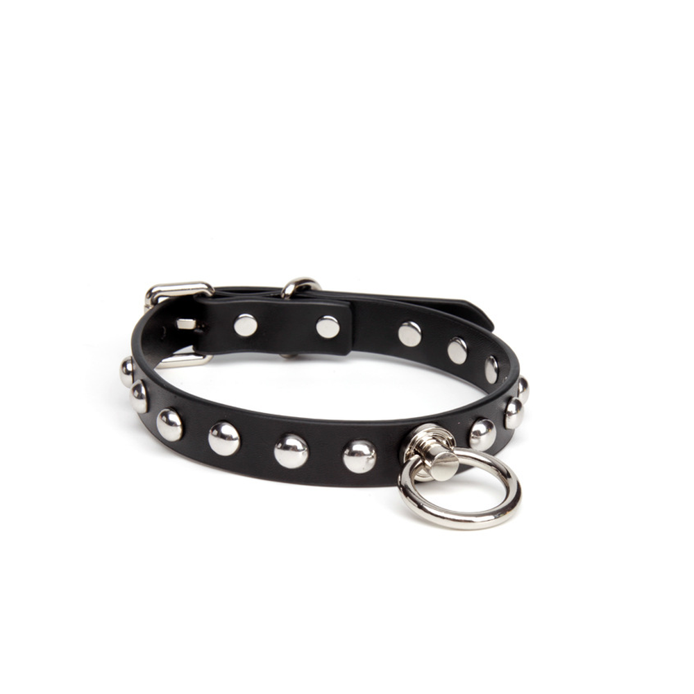 Studded Chain O-Ring Studded Bondage Collar with Leash - product image 2