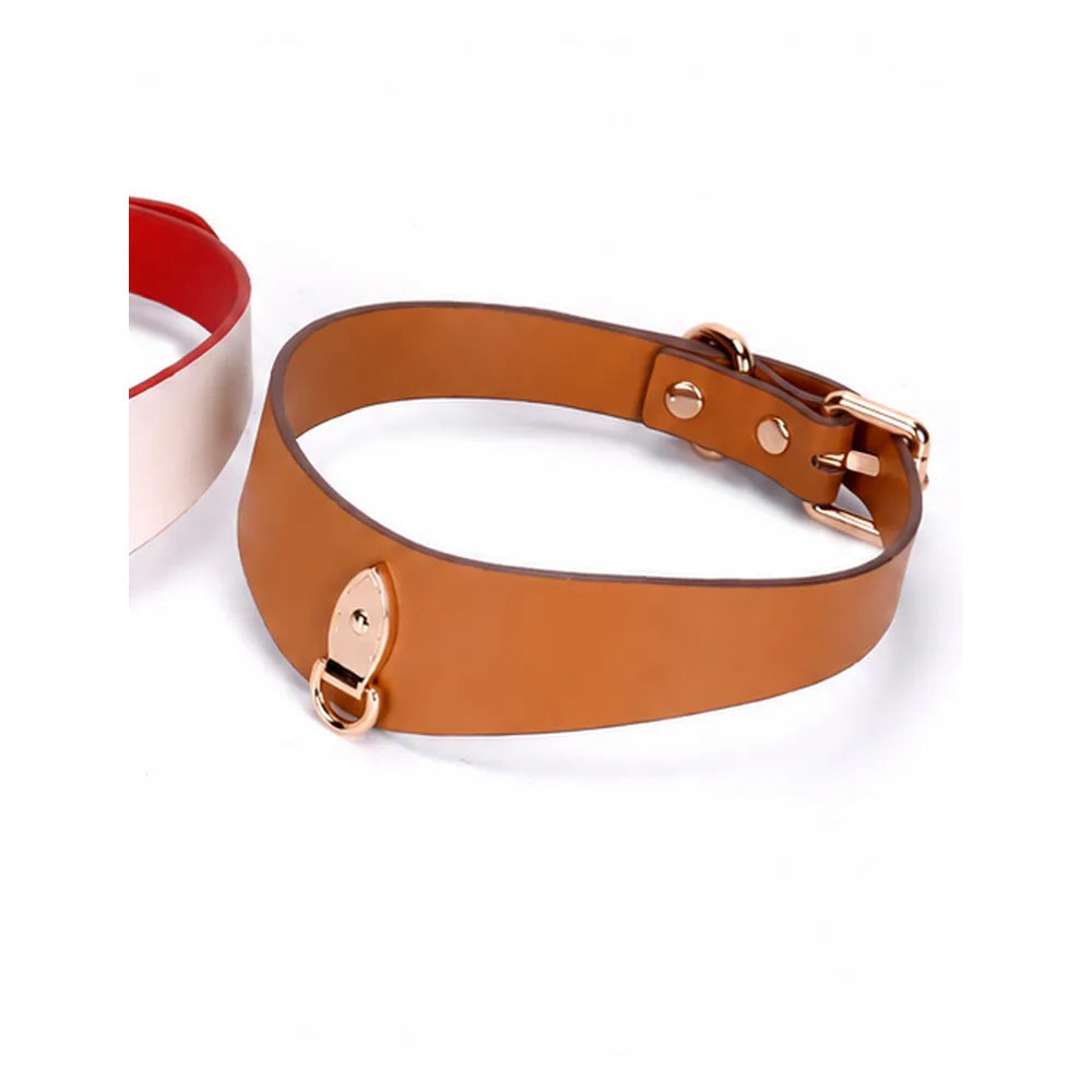 Wide Heart-Ring Leather Submissive Collar with Leash - product image 5
