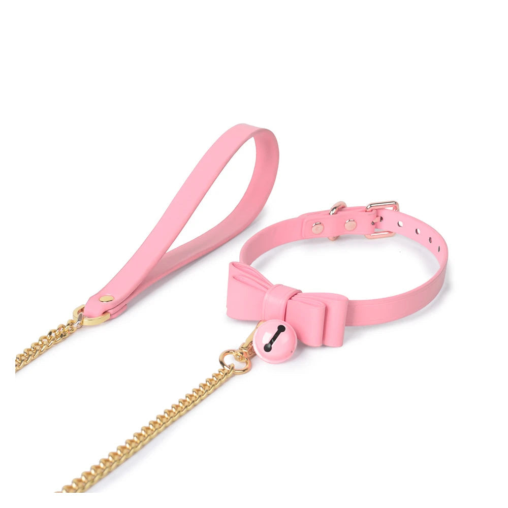 Ribbon Bow Bell Cute BDSM Collar with Leash - product image 2