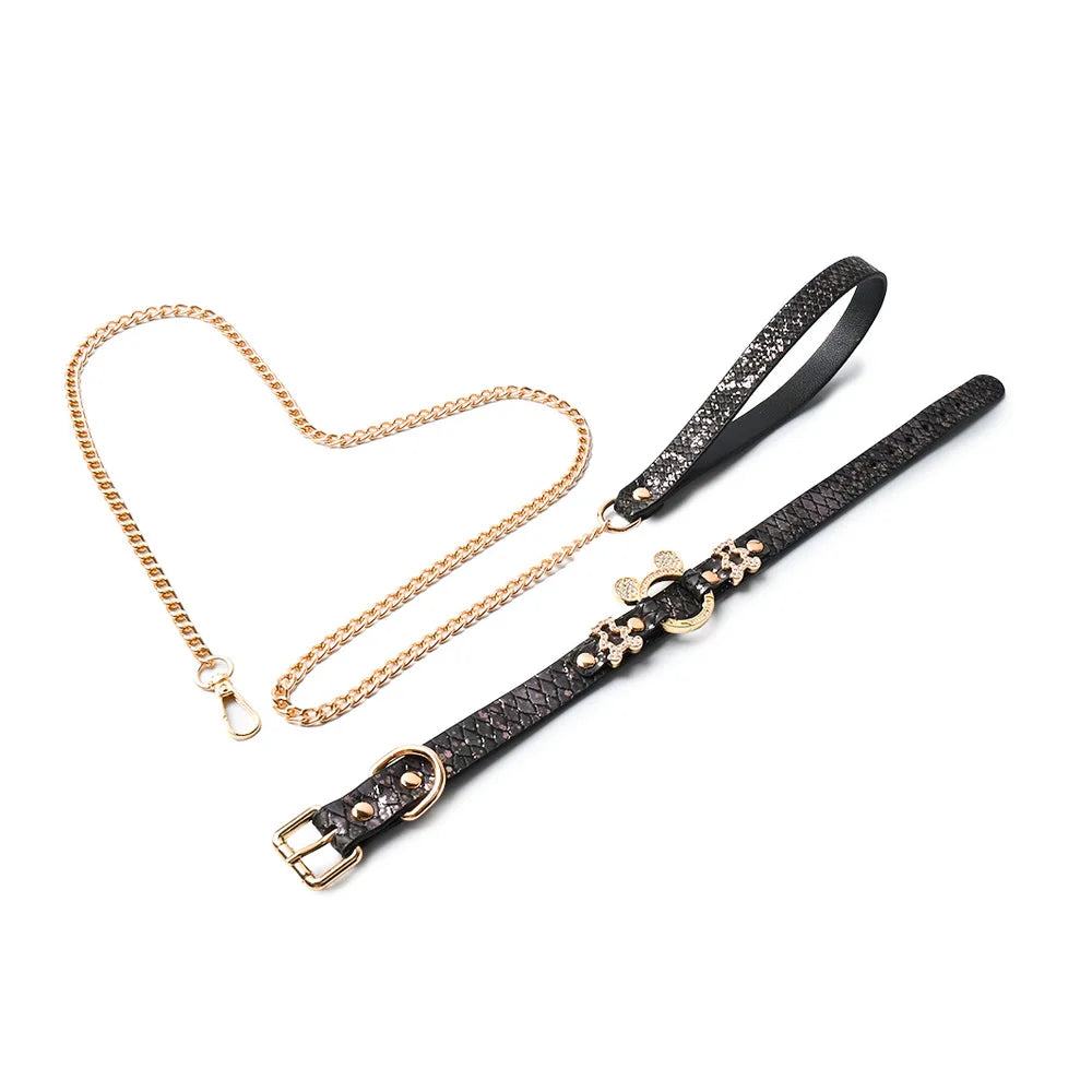 Snake-Print Bondage Choker with Leash - product image 2