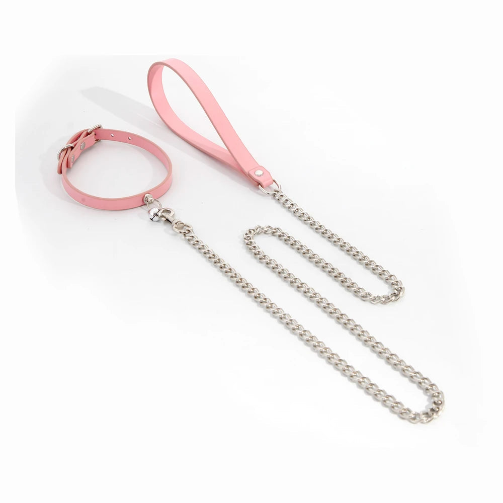 Custom Letter-Detail Leather Bondage Collar with Leash - product image 5