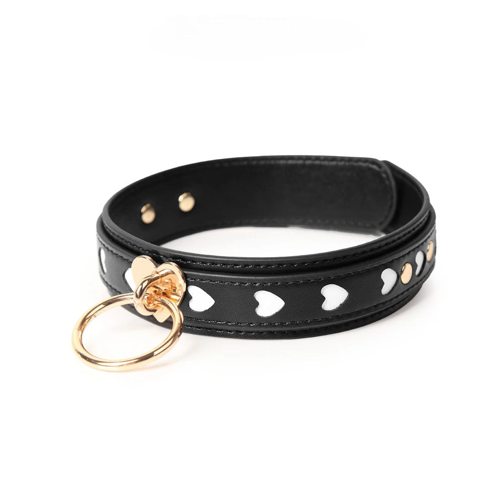 Heart-Inlay O-Ring BDSM Heart Collar with Leash - product image 5