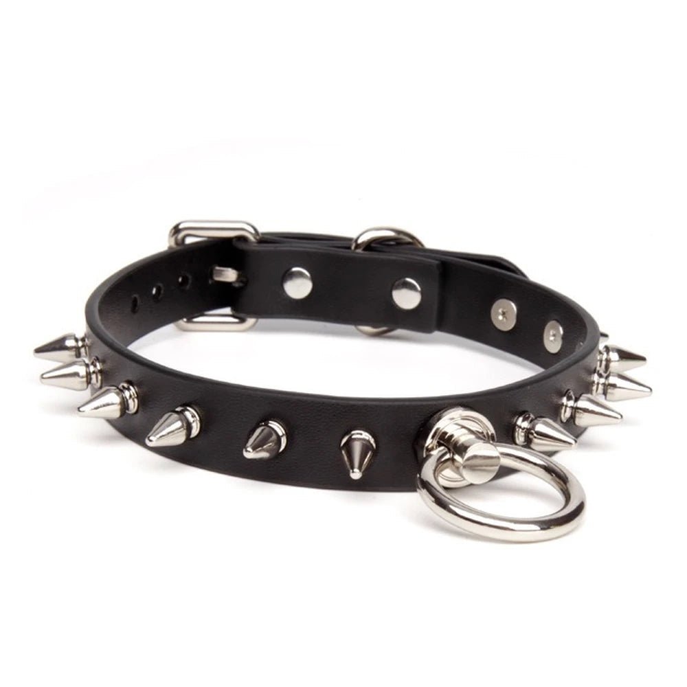 Spiked O-Ring Spiked Bondage Collar with Leash - product image 7
