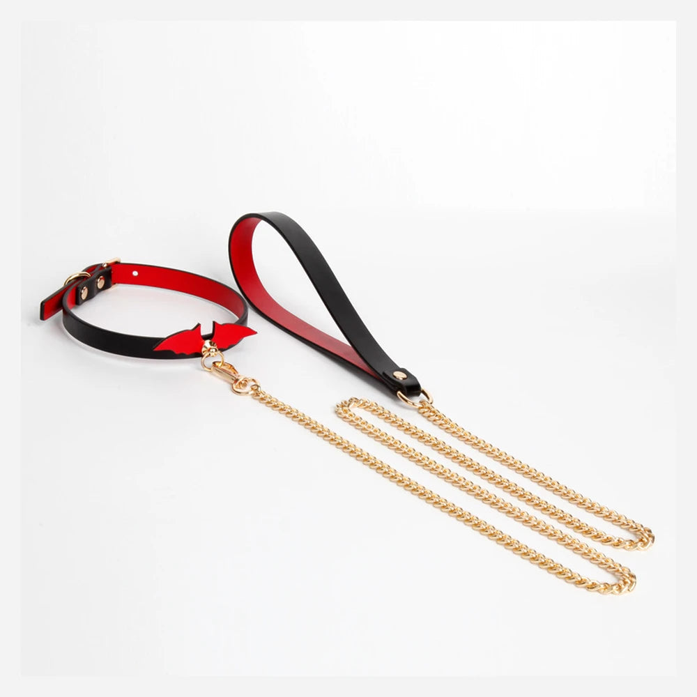 Bat Charm Leather BDSM Choker with Leash - product image 4
