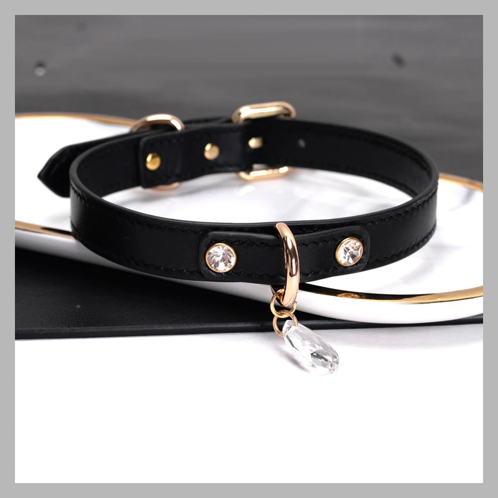 Teardrop Pendant BDSM Necklace Collar with Leash - product image 4