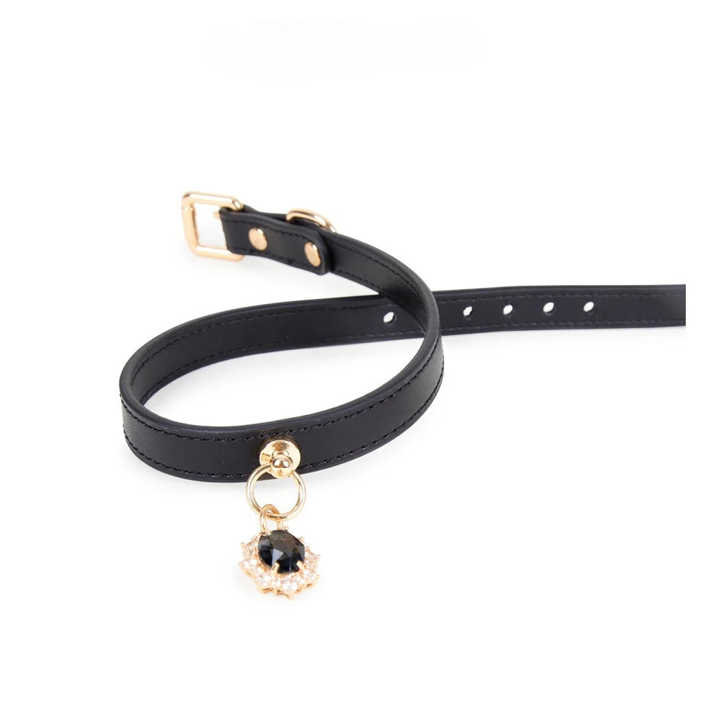 Crystal-Style Pendant BDSM Choker Necklace with Leash - product image 8