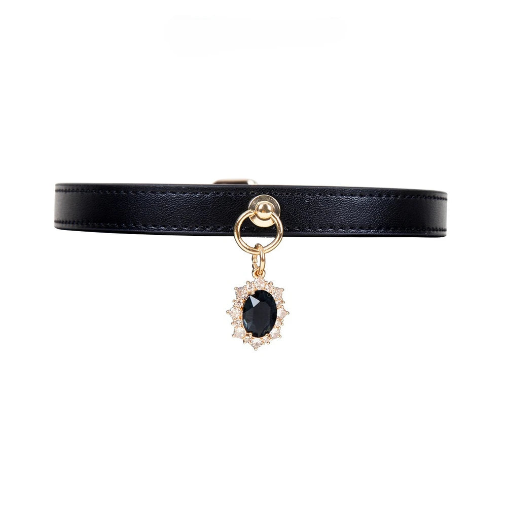 Crystal-Style Pendant BDSM Choker Necklace with Leash - product image 1