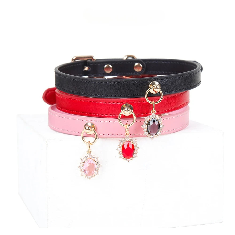 Crystal-Style Pendant BDSM Choker Necklace with Leash - product image 5