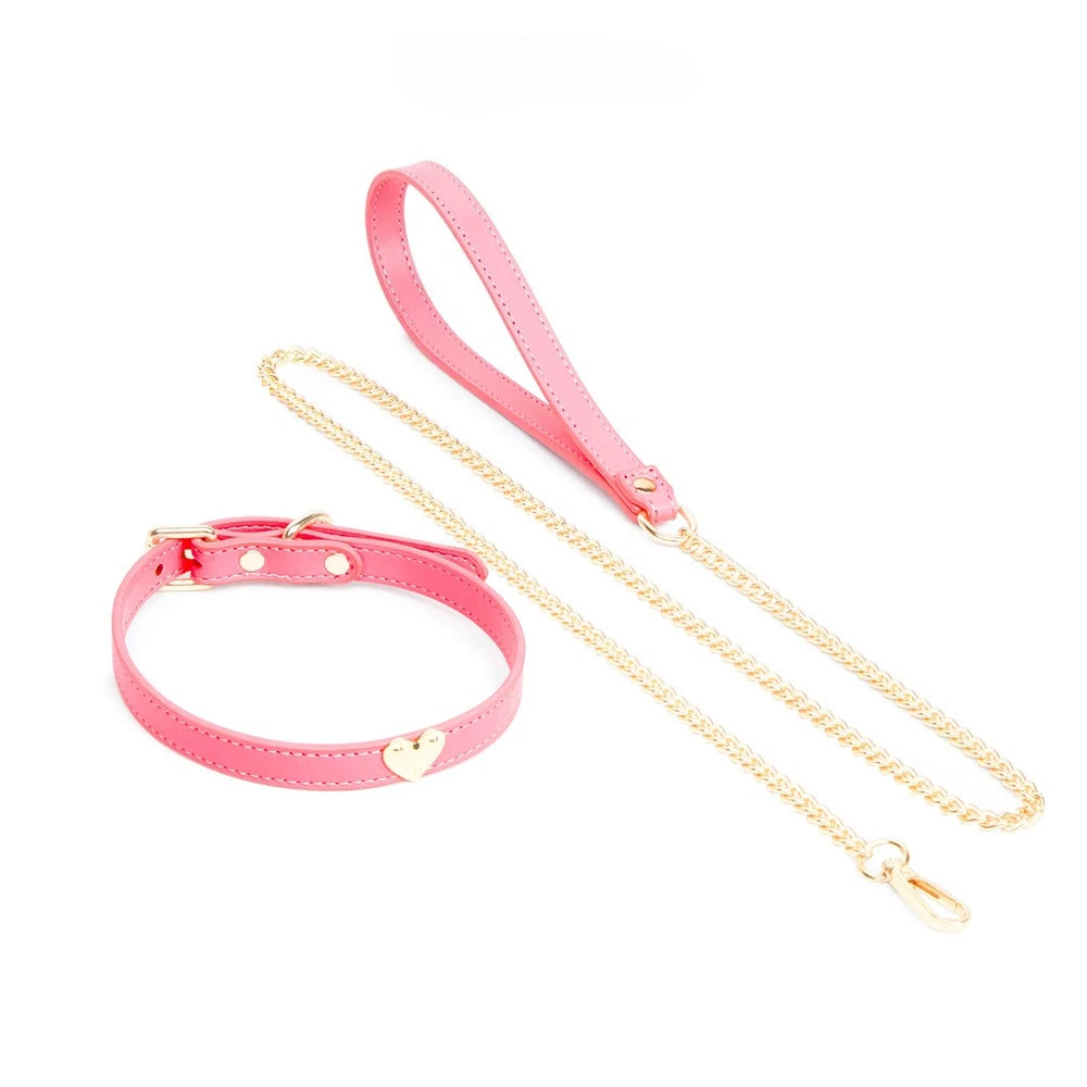 Heart-Lock Detail Leather BDSM Collar with Leash - product image 5