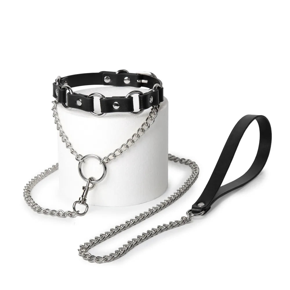 Punk Chain O-Ring BDSM Collar and Chain Set - product image 1