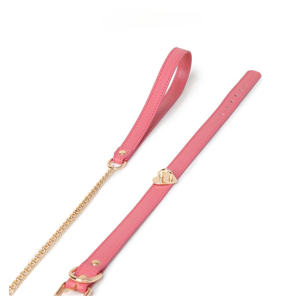Heart-Lock Detail Leather Bondage Collar with Leash - product image 5