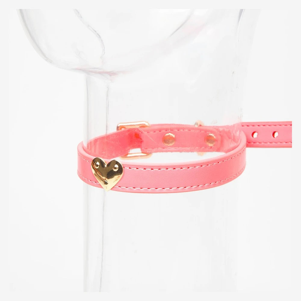 Heart-Lock Detail Leather BDSM Collar with Leash - product image 2