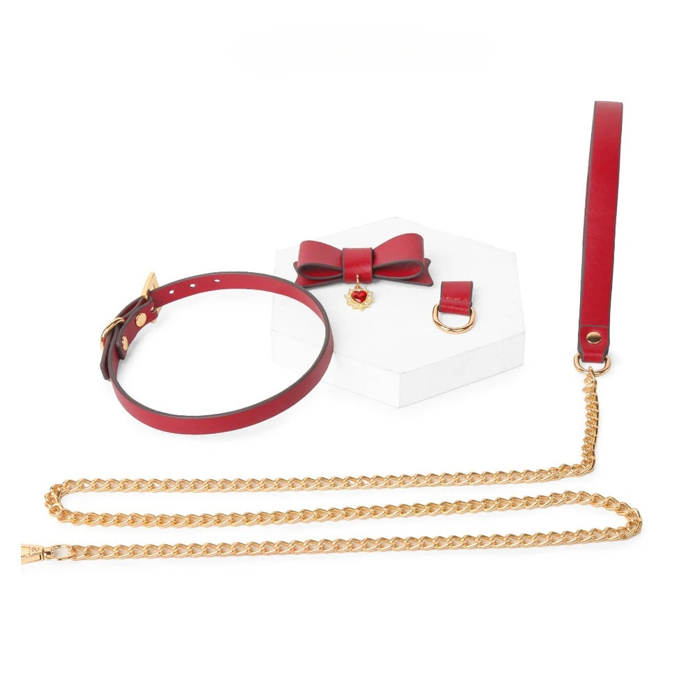 Bow Heart Pendant Submissive Necklace Collar with Leash - product image 6