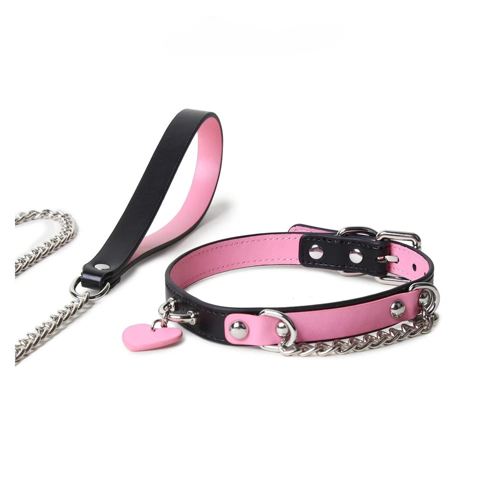 Heart-Tag Chain BDSM Heart Collar with Leash - product image 1
