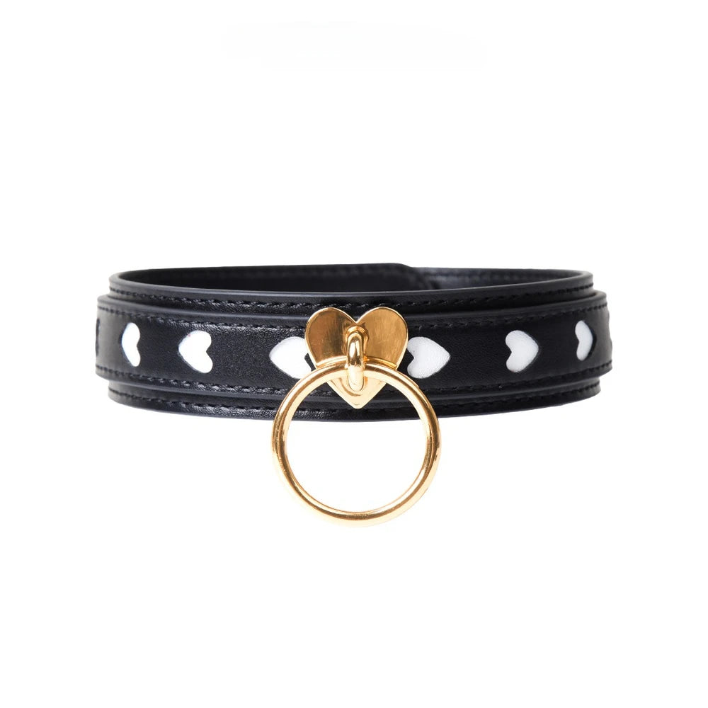 Heart-Inlay O-Ring BDSM Heart Collar with Leash - product image 1