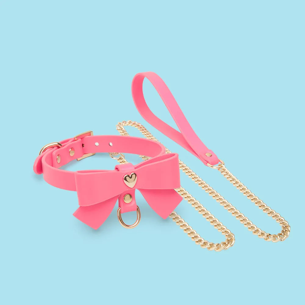 Heart-Bow O-Ring BDSM Heart Collar with Leash - product image 1