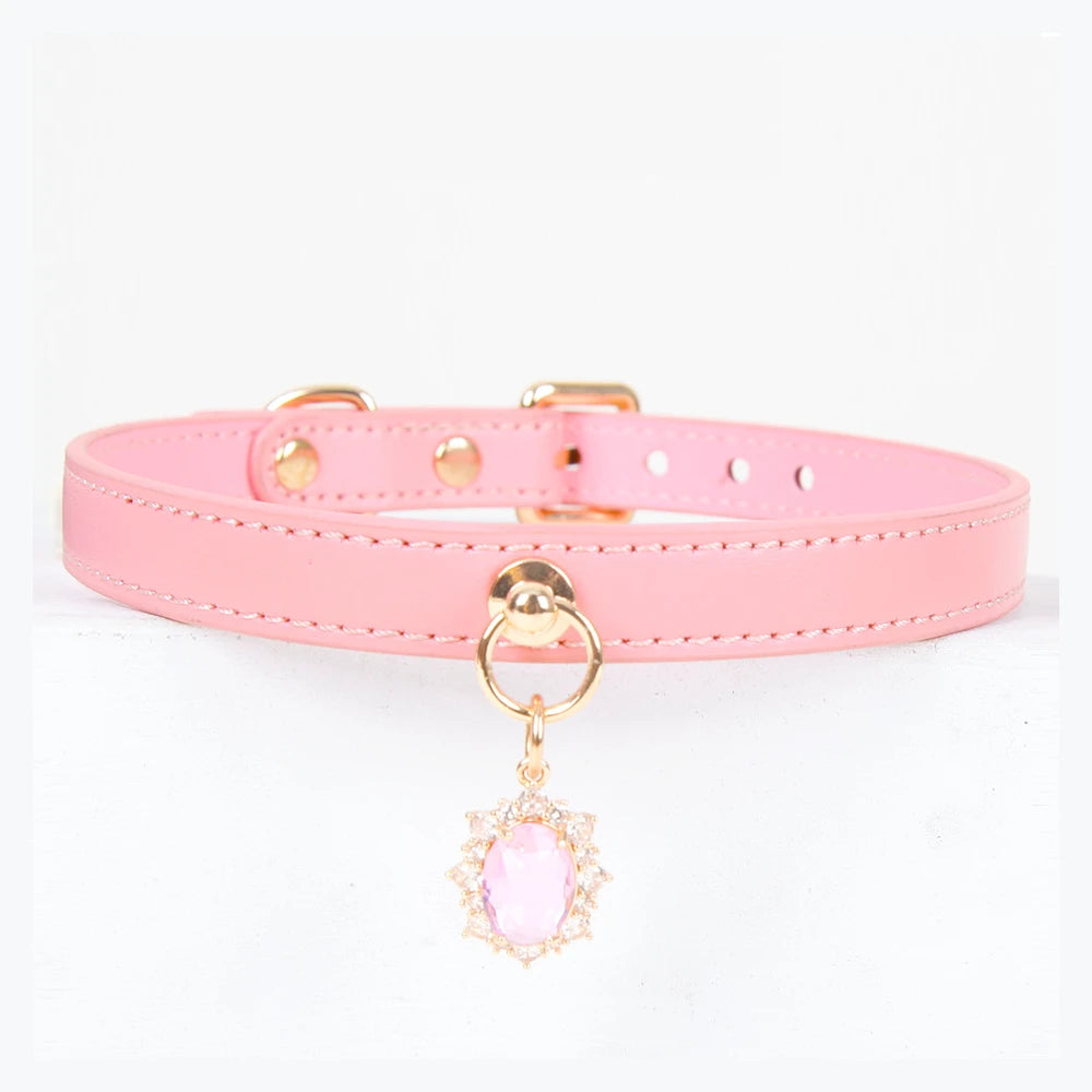 Crystal-Style Pendant BDSM Choker Necklace with Leash - product image 4