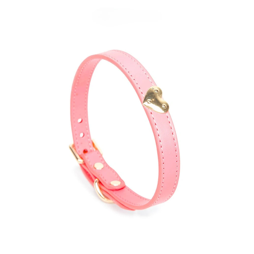 Heart-Lock Detail Leather BDSM Collar with Leash - product image 4
