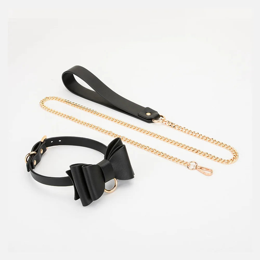 Bow O-Ring BDSM Choker Necklace with Leash - product image 2
