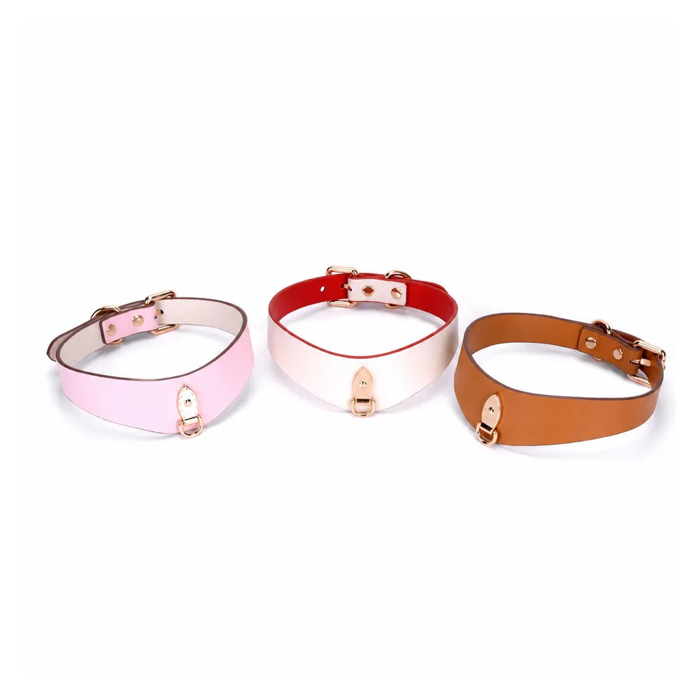 Wide Heart-Ring Leather Submissive Collar with Leash - product image 2