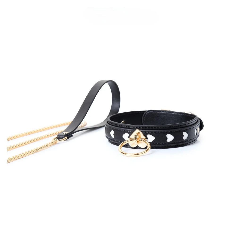 Heart-Inlay O-Ring BDSM Heart Collar with Leash - product image 2