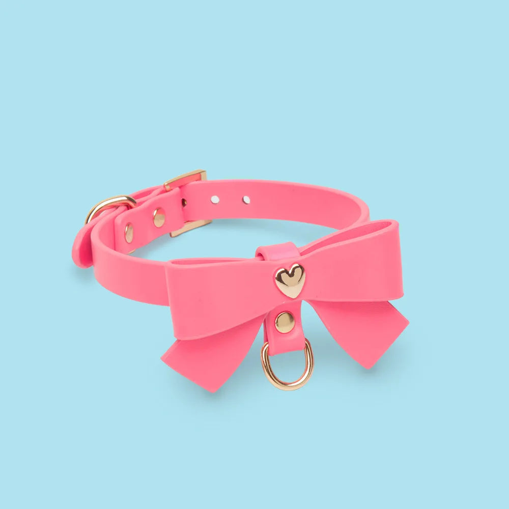 Heart-Bow O-Ring BDSM Heart Collar with Leash - product image 2