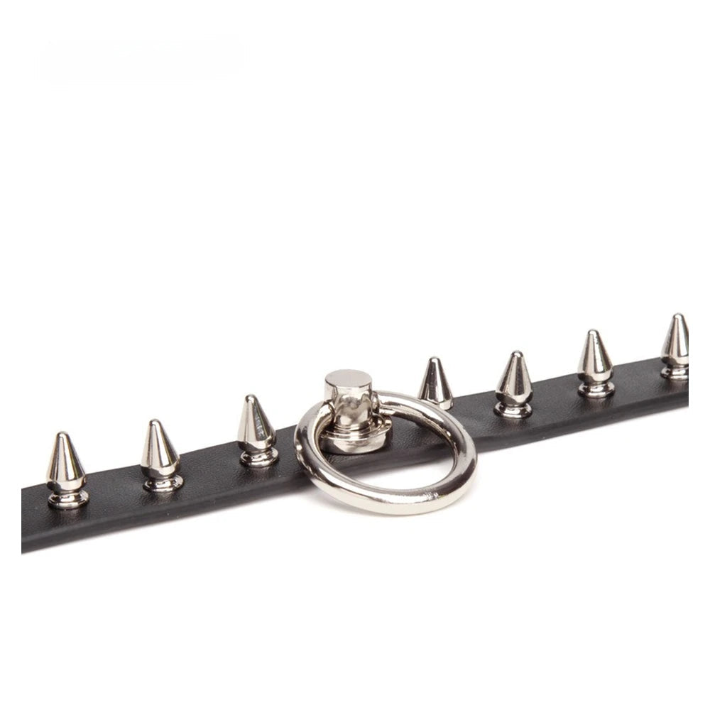 Spiked O-Ring Spiked Bondage Collar with Leash - product image 4
