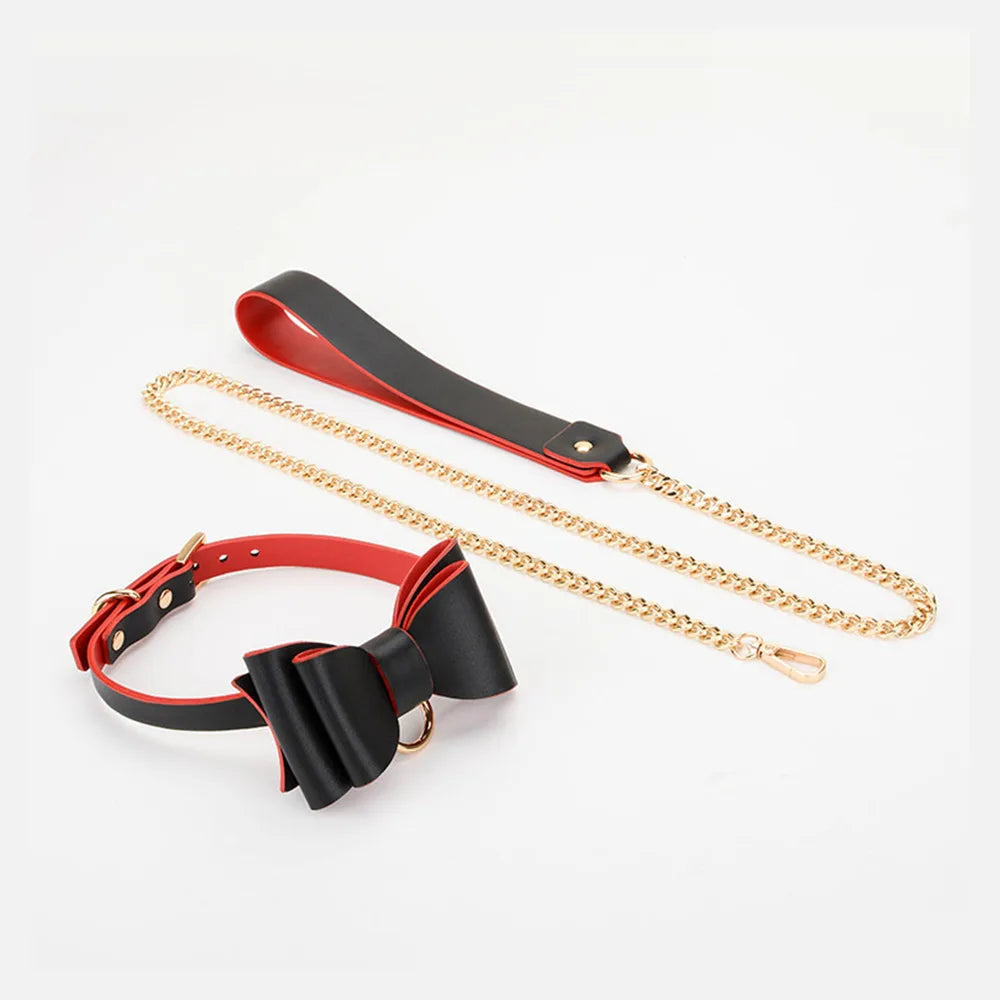 Bow O-Ring BDSM Choker Necklace with Leash - product image 3