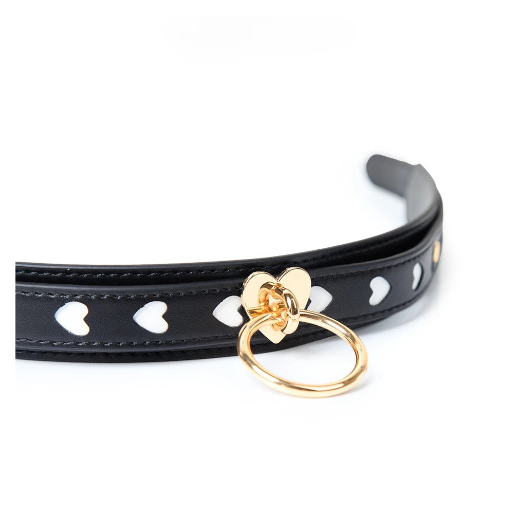 Heart-Inlay O-Ring BDSM Heart Collar with Leash - product image 3