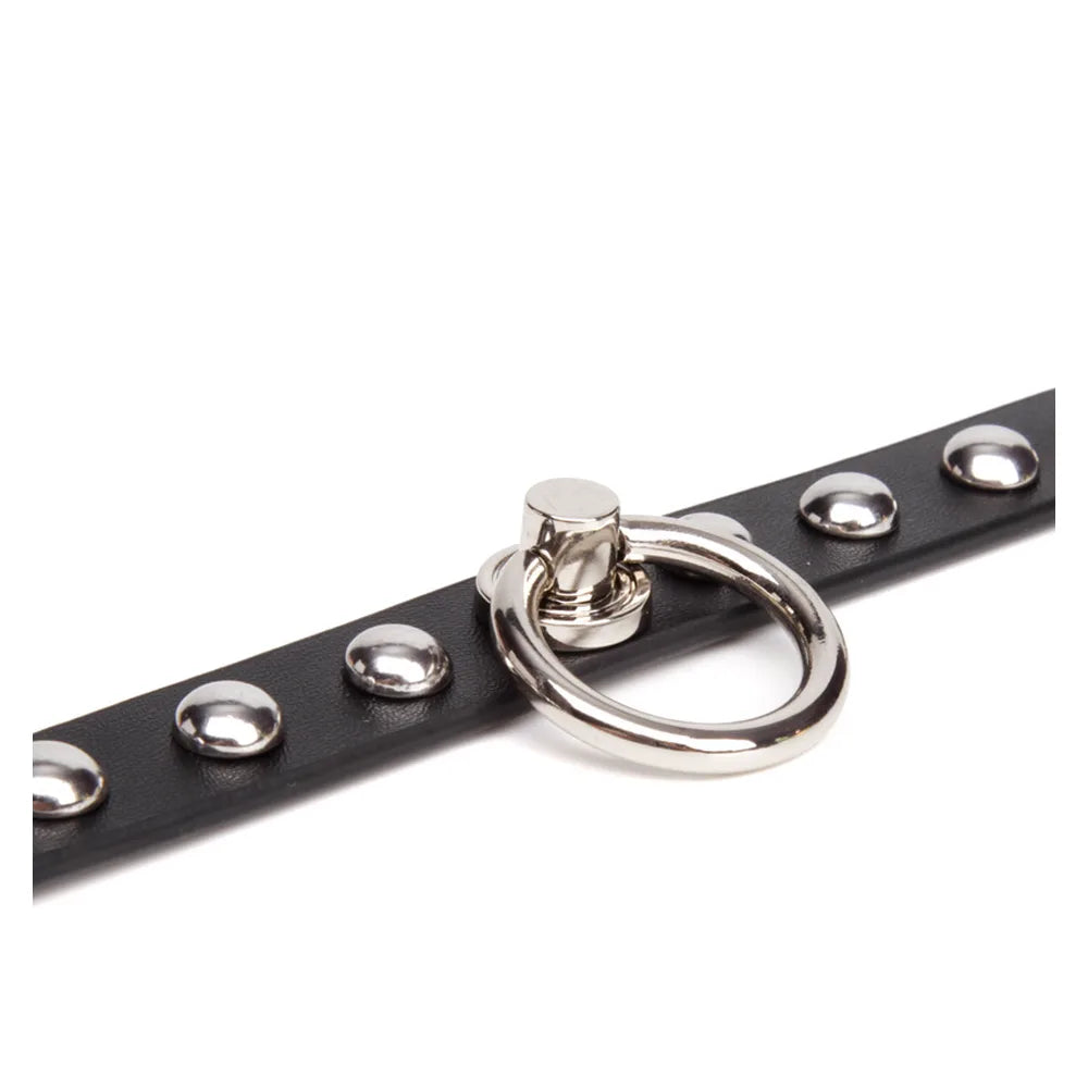 Studded Chain O-Ring Studded Bondage Collar with Leash - product image 5