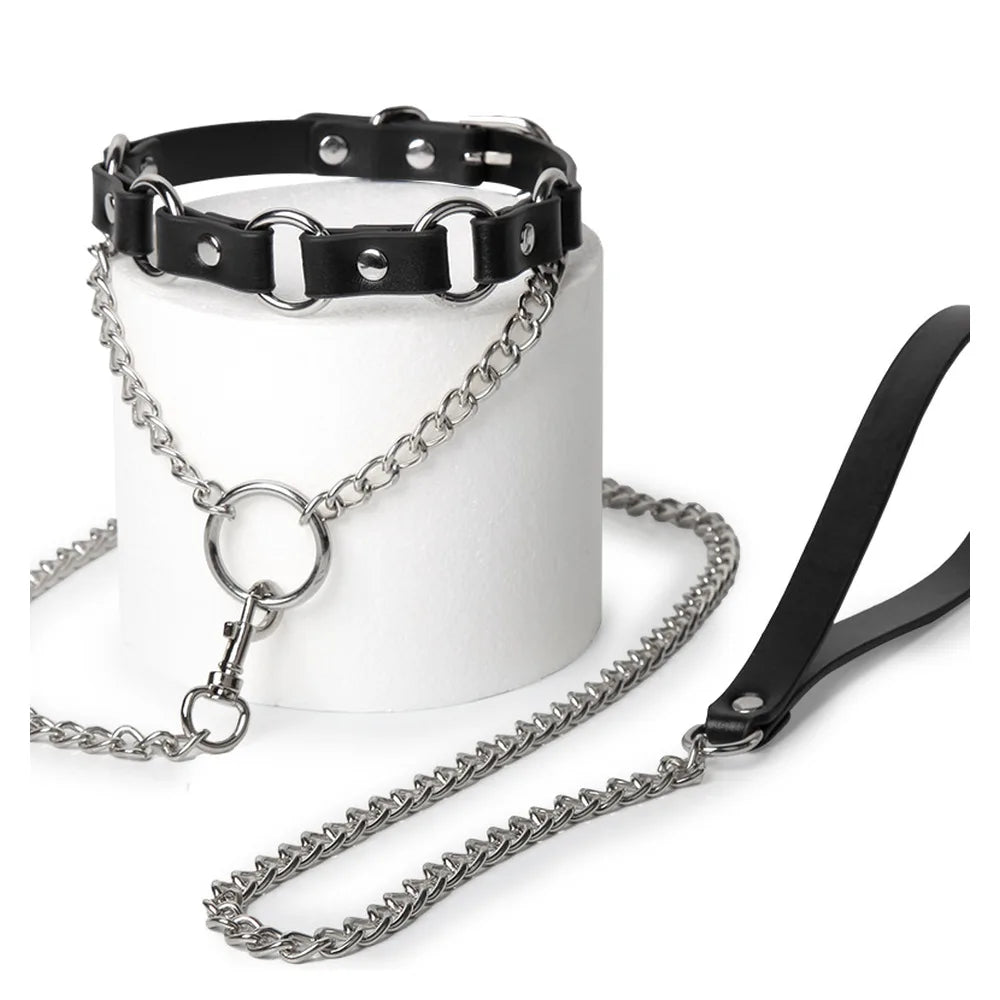 Punk Chain O-Ring BDSM Collar and Chain Set - product image 6