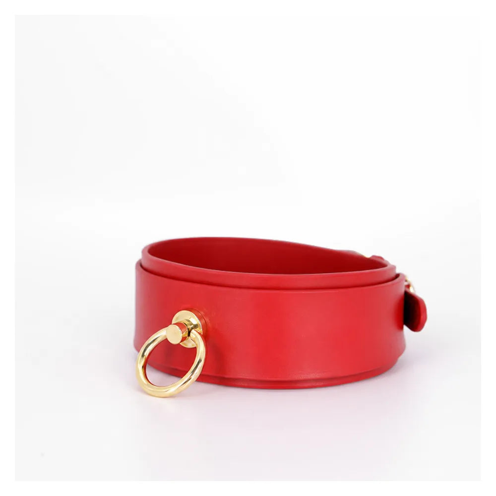 Wide Leather O-Ring Leather BDSM Collar with Leash - product image 3