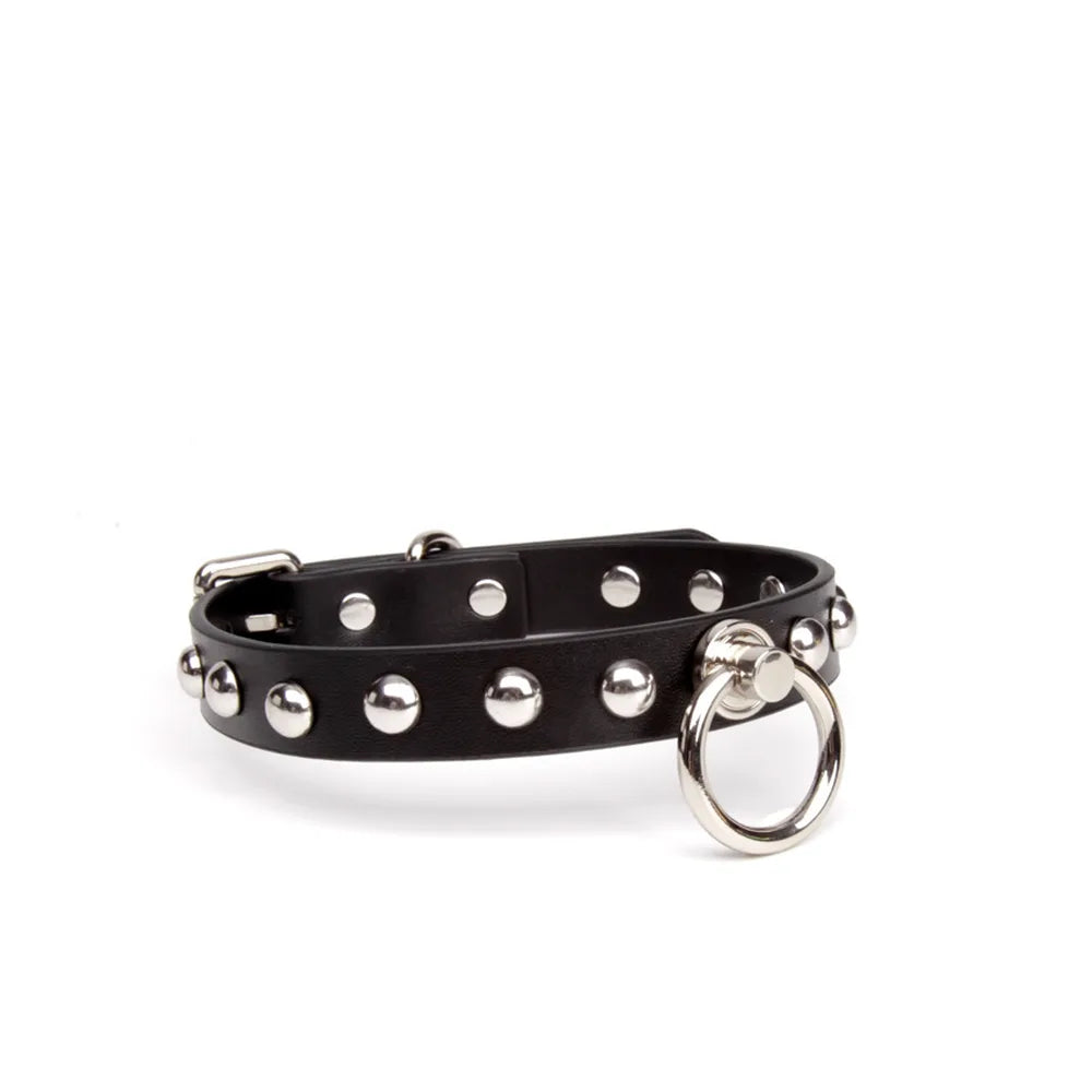 Studded Chain O-Ring Studded Bondage Collar with Leash - product image 3