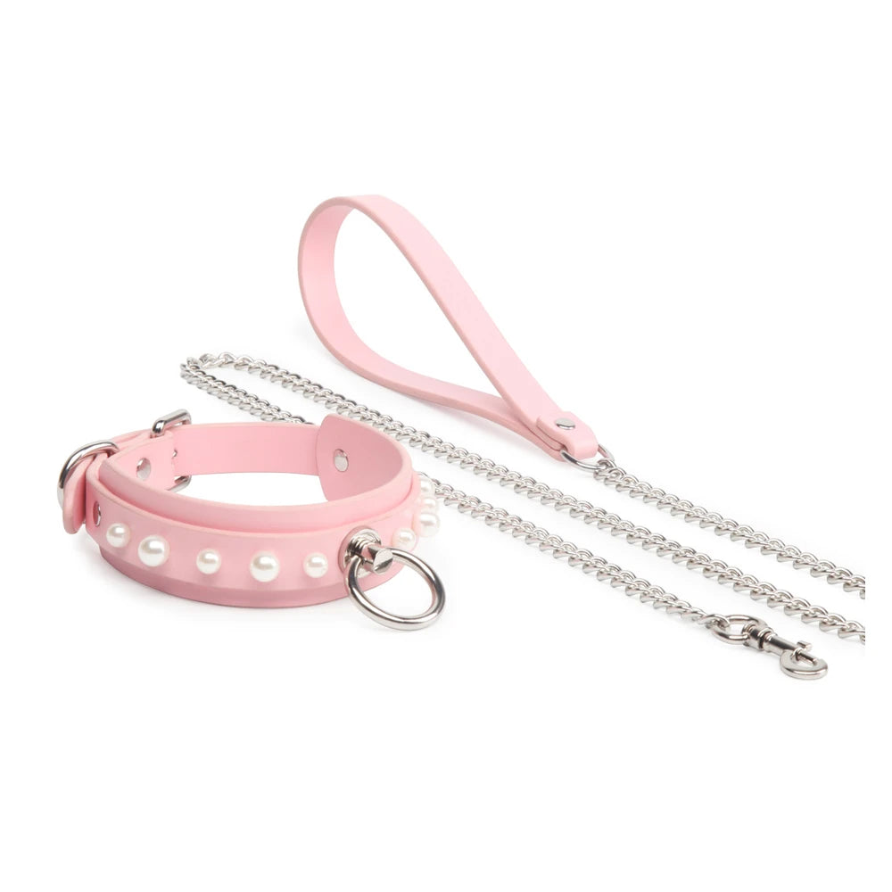 Studded O-Ring BDSM Spiked Collar with Leash - product image 1