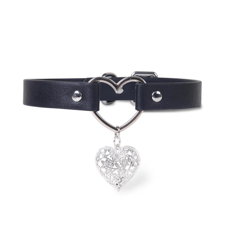Crystal-Style Heart Ring Bondage Necklace Collar with Leash - product image 1
