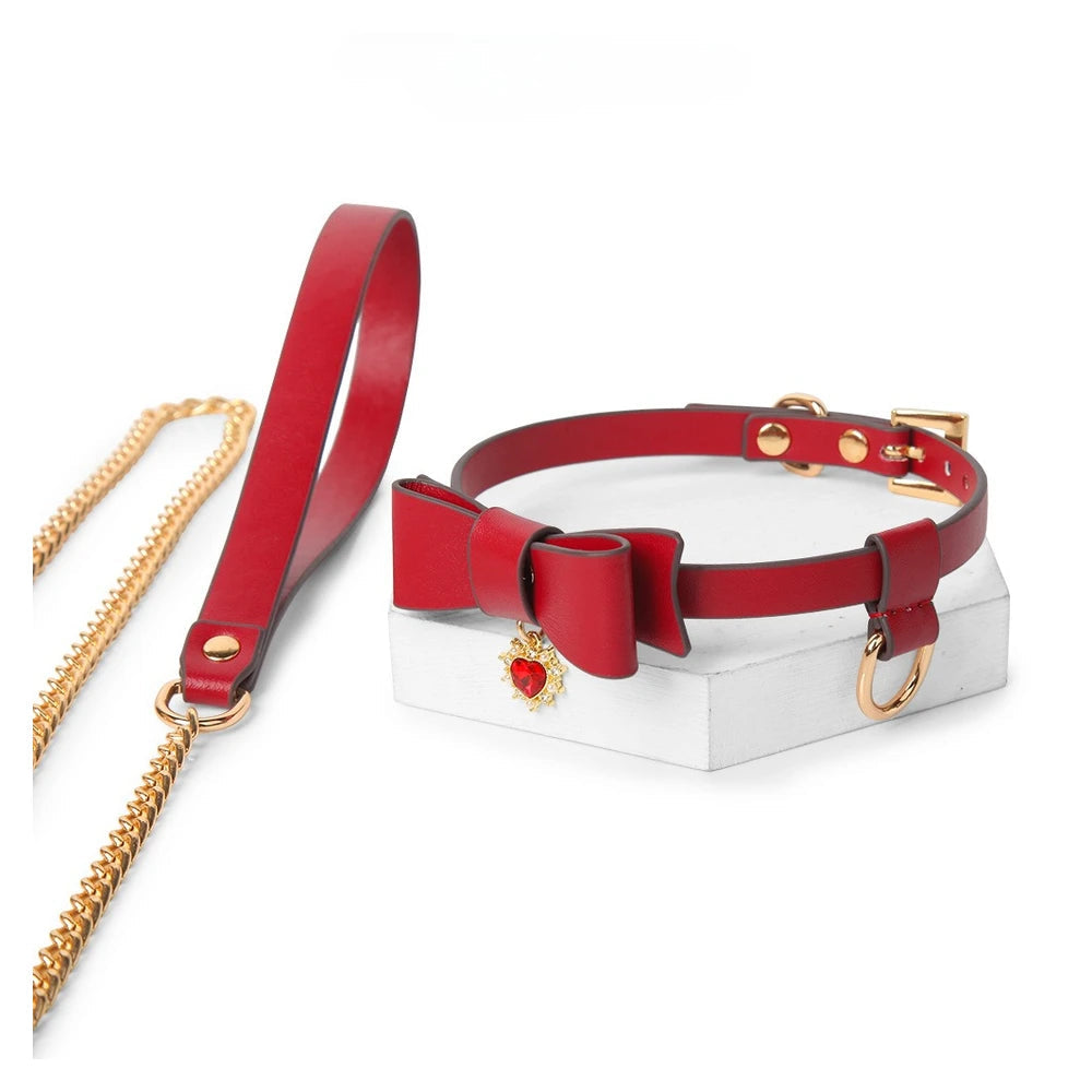 Bow Heart Pendant Submissive Necklace Collar with Leash - product image 5